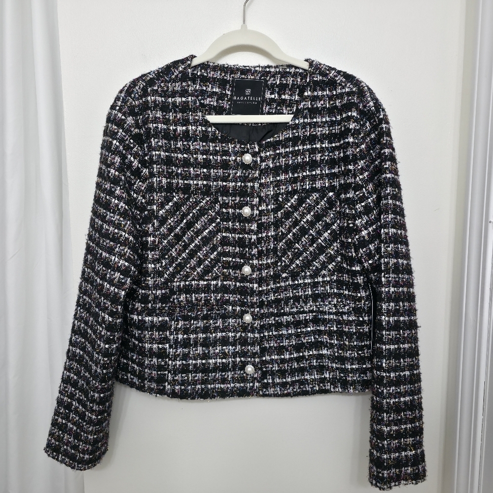 Bagatelle Black and White Tweed Blazer Size LARGE